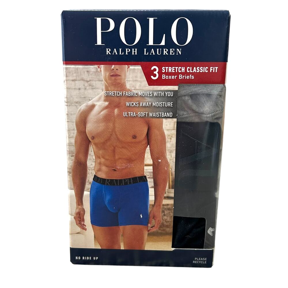 Polo Ralph Lauren 3 Stretch Classic Fit Boxer Briefs NIB Men's Sz S Black Gray